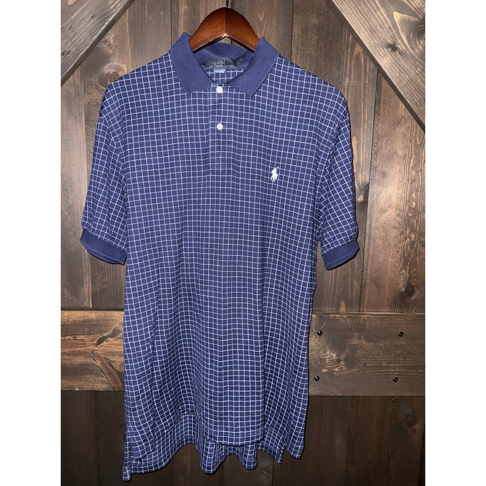 VTG Polo Ralph Lauren Men's L Large Blue Windowpane Plaid Short Sleeve Thin
